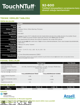 TouchNTuff® 92-600 Kimyasal Sıçrama Koruması için Nitril Eldiven Large (8.5 - 9) 100 Adet/Kutu