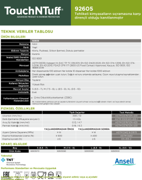 TouchNTuff® 92-605 Kimyasal Sıçrama Koruması için Nitril Eldiven Large (8.5 - 9) 100 Adet/Kutu