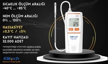Elitech Tlog 10EH Kablolu Sıcaklık ve Nem Kayıt Cihazı -40... 85 °C / 0%... 100 % RH