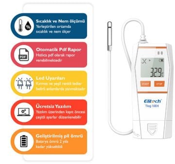 Elitech Tlog 10EH Kablolu Sıcaklık ve Nem Kayıt Cihazı -40... 85 °C / 0%... 100 % RH