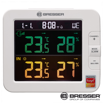 BRESSER Tuya Smart Akıllı Ev 7 Kanallı Termometre - Higrometre (Dahili Sensör 1 Adet) - (Beyaz)