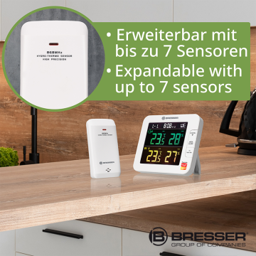 BRESSER Tuya Smart Akıllı Ev 7 Kanallı Termometre - Higrometre (Dahili Sensör 1 Adet) - (Beyaz)