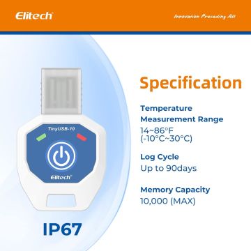 Elitech TinyUSB-10 Tek Kullanımlık Sıcaklık Veri Kaydedici HACCP, FDA -10... 40 °C 10 Adet / Paket
