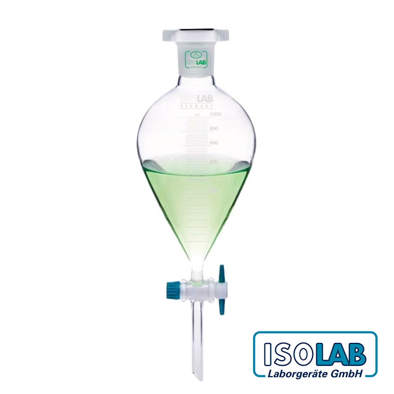 ISOLAB Ayırma Hunisi - Cam - Armudi - Dereceli - PTFE Musluklu - NS 29/32 - 500 mL