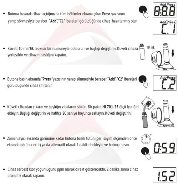 Hanna HI 701ST Free Chlorine Serbest Klor Ölçer + Kalibrasyon Seti