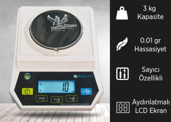 NECKLİFE FLY 3000 Hassas Tartım Terazisi 3KG / 0.01GR