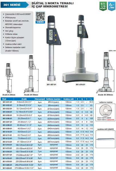 Accud Dijital 3 Ayaklı Mikrometre 361 Serisi 100-125mm