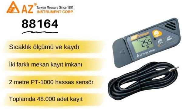 AZ 88164 Kablolu Sıcaklık Kayıt Cihazı | Soğuk Ölçümleri İçin -100°C