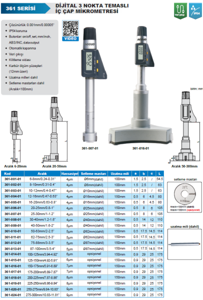 Accud Dijital 3 Ayaklı Mikrometre 361 Serisi 150-175mm
