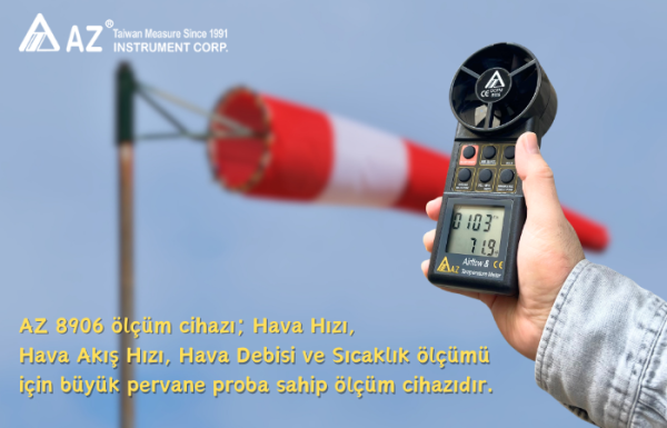 AZ 8906 Profesyonel Hava Hızı ve Hava Debisi Ölçer