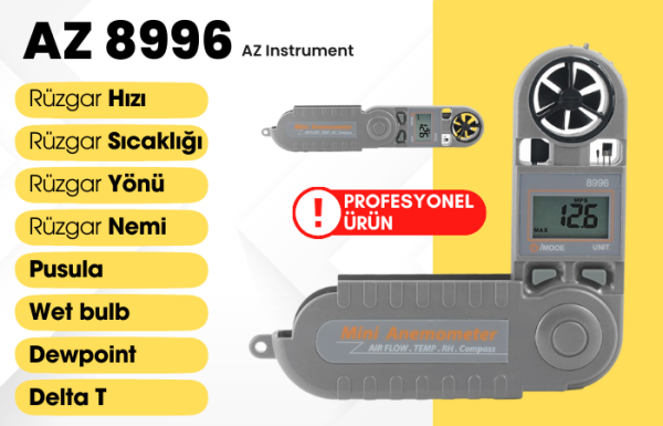 AZ 8996 Profesyonel Mini Rüzgar Hızı Ölçer | Çoklu Özellikli