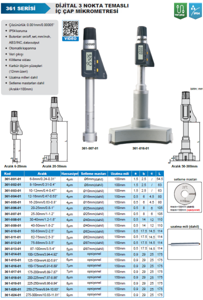 Accud Dijital 3 Ayaklı Mikrometre 361 Serisi 200-225mm