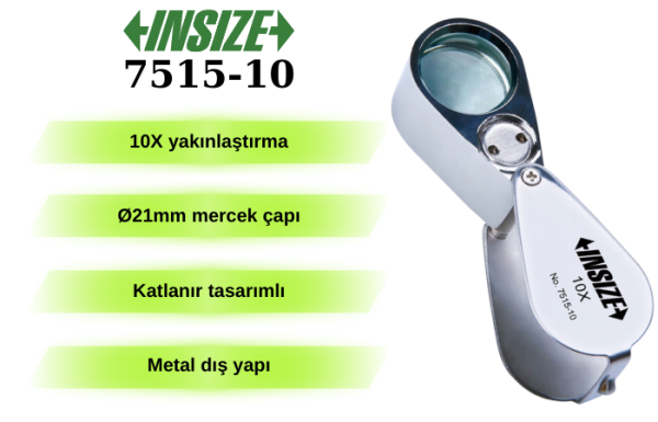 İnsize 7515-10 Katlanır El Tipi Işıklı Lup 10X