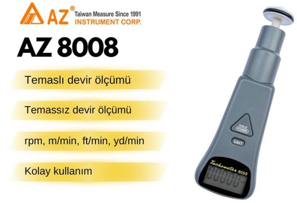 AZ 8008 Temaslı ve Temassız Devir Ölçer Takometre