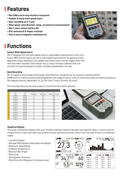 Scarlet-Tech WL-21 Anemometre Rüzgar Hızı Ve Veri Kaydedici