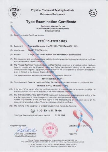 Comet T3110EX Exproof Sıcaklık ve Nem Transmitteri (4-20mA)