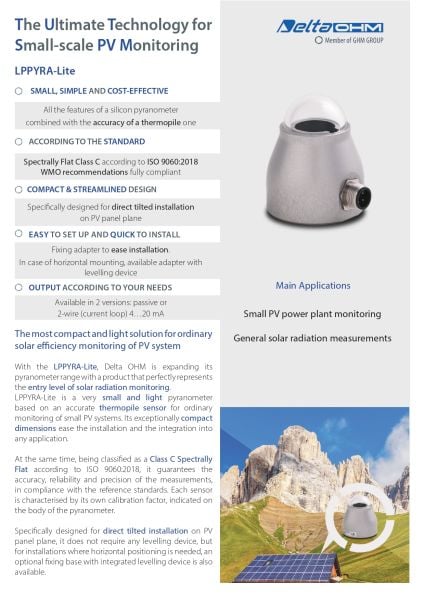 DeltaOhm LP PYRA-LITE PAYRONOMETRE, GÜNEŞ IŞINIM ÖLÇER