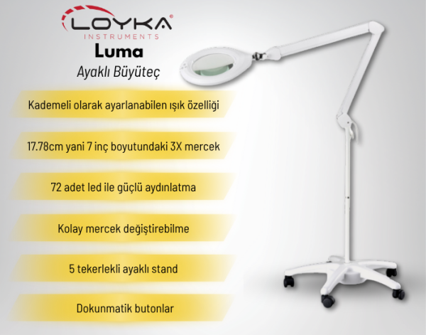 Luma Geniş Mercekli Ayaklı Büyüteç | Ayarlanabilir Led Işığı
