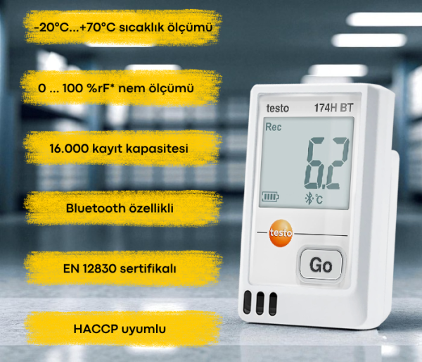 Testo 174H BT Akıllı Sıcaklık ve Nem Kayıt Datalogger Cihazı | Beyaz