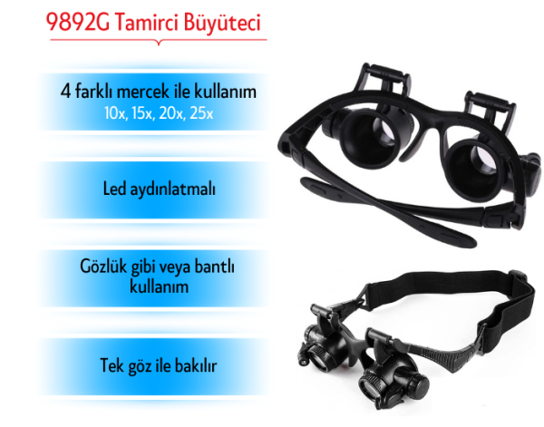 9892G Tamirci Gözlük Büyüteci