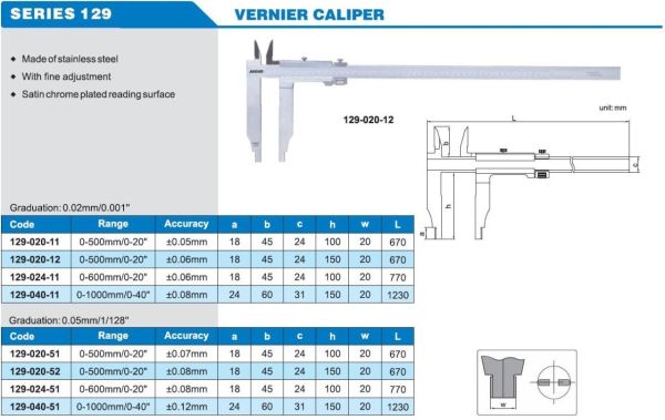 ACCUD 129-020-51 Mekanik Kumpas 129 Serisi 100mm - 0.05mm - 0-500mm