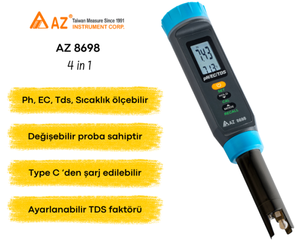 AZ 8698 pH, EC, TDS ve Sıcaklık Ölçüm Cihazı