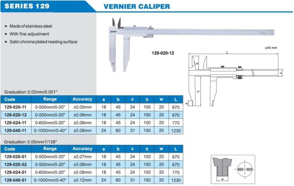 ACCUD 129-040-11 Mekanik Kumpas 129 Serisi 150mm - 0.02mm - 0-1000mm