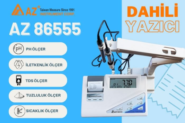 AZ 86555 Yazıcılı Masaüstü pH Ölçüm Cihazı | İletkenlik | TDS | Tuzluluk | Sıcaklık Ölçer