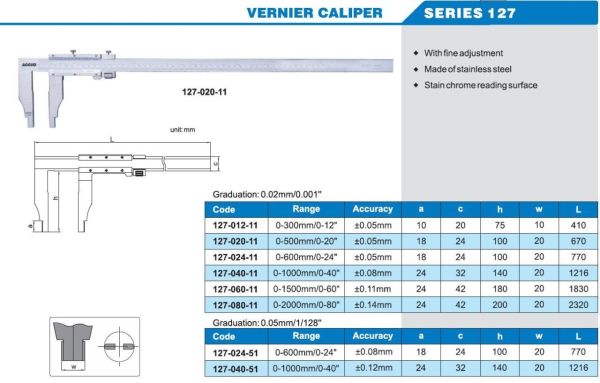ACCUD 127-020-51 Mekanik Kumpas 127 Serisi 100mm - 0.05mm - 0-500mm