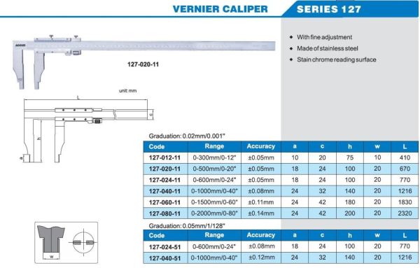 ACCUD 127-040-51 Mekanik Kumpas 127 Serisi 140mm - 0.05mm - 0-1000mm