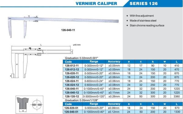 ACCUD 126-040-51 Mekanik Kumpas 126 Serisi 200mm - 0.05mm - 0-1000mm