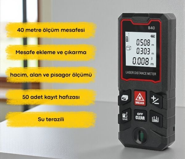 B40 Temel Seviye Lazer Mesafe Ölçer | Hobi ve Hafif İşler İçin