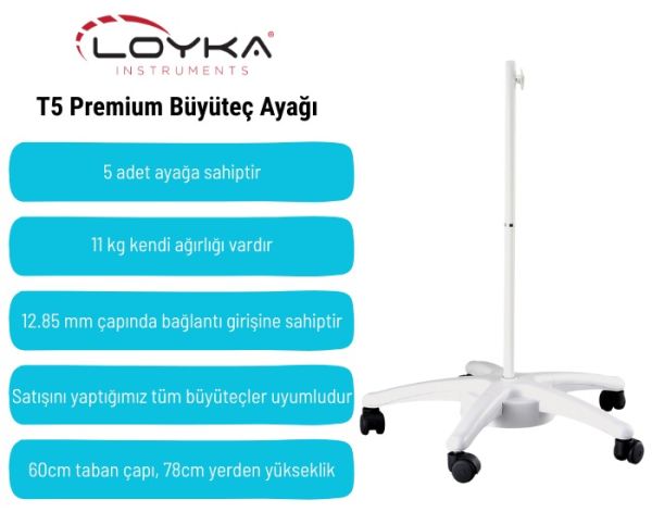 T5 Premium Büyüteç Ayağı | Beş Tekerlekli