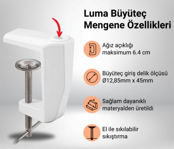 Luma Geniş Mercekli Masaya Bağlanabilir Büyüteç | Ayarlanabilir Led Işığı