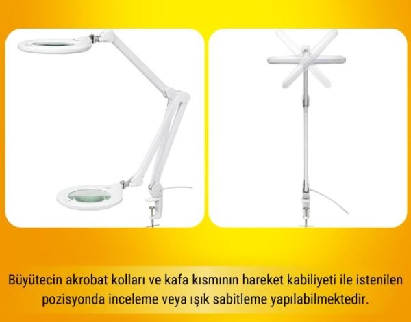 Luma Geniş Mercekli Masaya Bağlanabilir Büyüteç | Ayarlanabilir Led Işığı