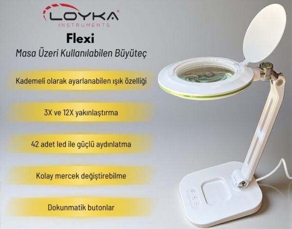 Flexi Masaüstü Büyüteç | Ayarlanabilir Kademeli Led Aydınlatmalı