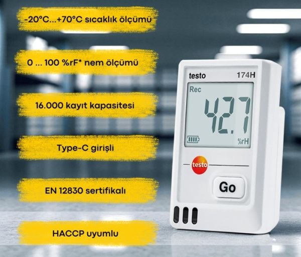 Testo 174H USB-C Girişli Sıcaklık ve Nem Kayıt Datalogger Cihazı | Beyaz