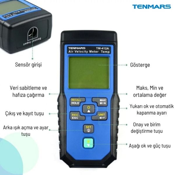 Tenmars TM-412A Hava Hızı ve Hava Debisi Ölçer