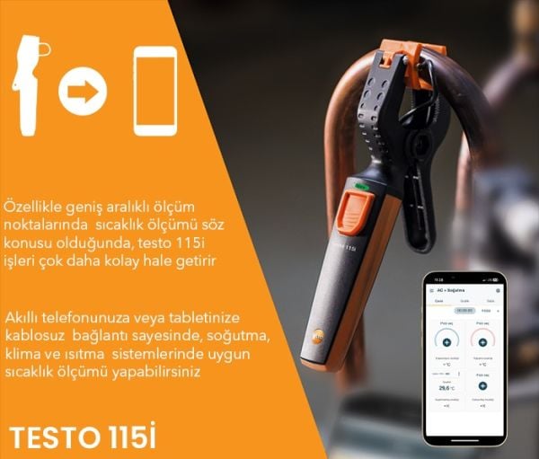 Testo 115i Akıllı Telefon İle Yönetilebilen Kıskaçlı Termometre