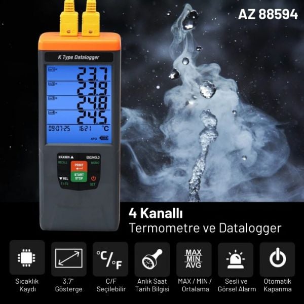 AZ 88594 GLP 4 Kanallı K Tipi Termokupl Veri Kaydedici