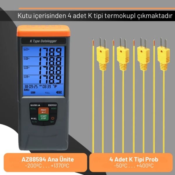 AZ 88594 GLP 4 Kanallı K Tipi Termokupl Veri Kaydedici
