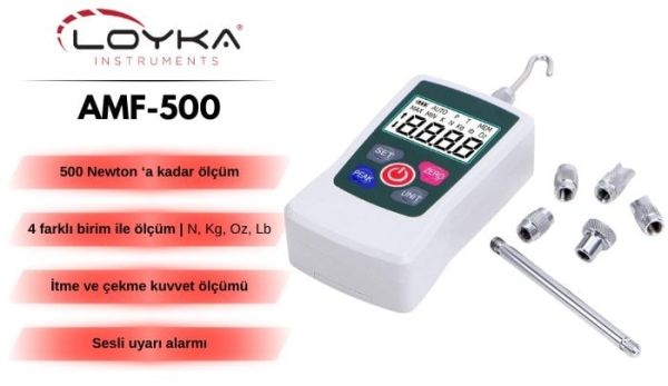 AMF-500 Dijital İtme Çekme Kuvveti Ölçer | 500 Newton | 0,1N | Tek Bağlantılı