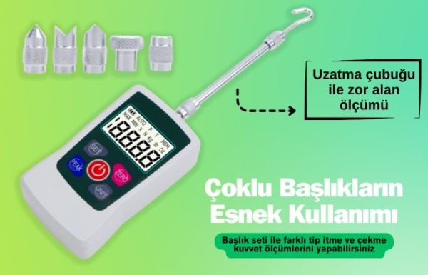 AMF-500 Dijital İtme Çekme Kuvveti Ölçer | 500 Newton | 0,1N | Tek Bağlantılı