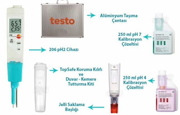 Testo 206 pH2 set ph/sıcaklık ölçüm cihazı seti