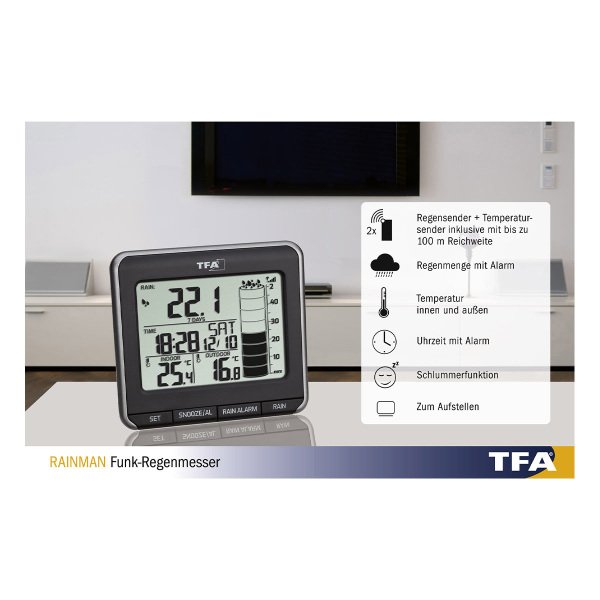 TFA 47.3004 ´RAINMAN´ Yağmur Miktarı Ölçer, İç-Dış Sıcaklık Ölçer (  Plüviyometre )
