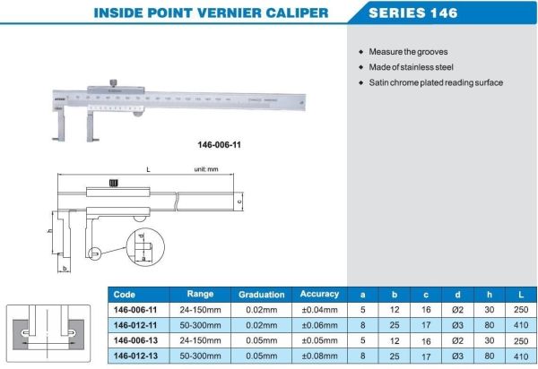 ACCUD 146-012-13 Mekanik İç Çap Kanal Kumpası-Pimli 146 Serisi 0.05mm - 0-300mm