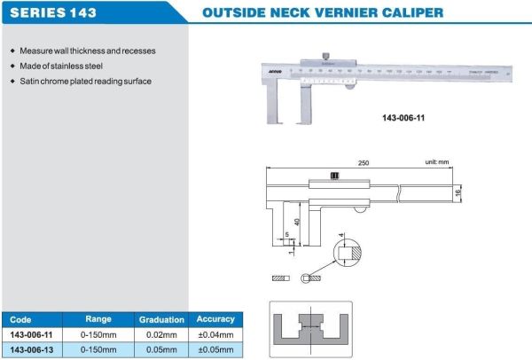 ACCUD 143-006-11 Mekanik Dış Çap Kanal Kumpası 143 Serisi 0.02mm