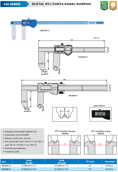 ACCUD 142-024-11 Dijital RTJ Conta Kanal Kumpası 142 Serisi 0-600mm
