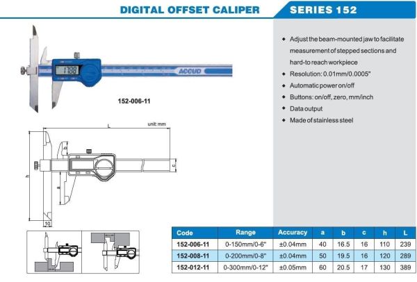 ACCUD 152-012-11 Dijital Offset Kumpası 152 Serisi 0-300mm