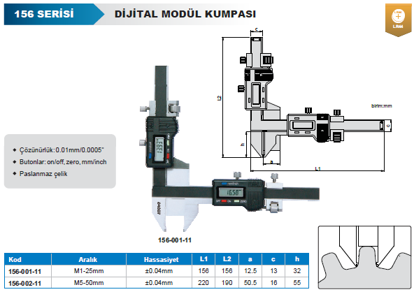 ACCUD 156-001-11 Dijital Modül Kumpası 156 Serisi M1-25mm